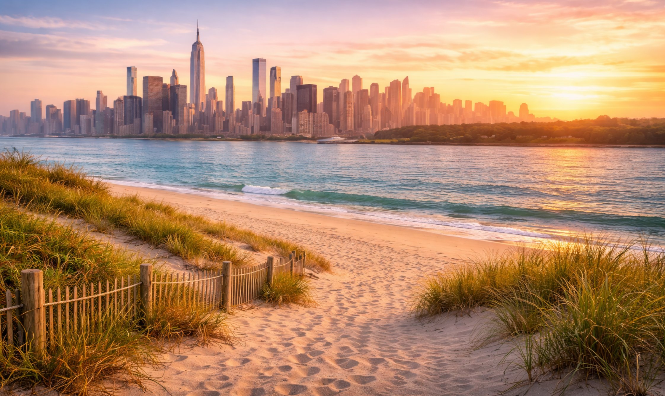 Moving from NYC to the Jersey Shore — beach with city skyline in background